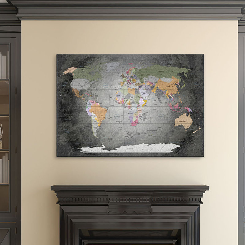 LanaKK® 'World Map' Framed Graphic Art Print, Poster in Grey & Reviews