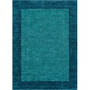 Angie Transitional Ombre Border Distressed Blue Area Rug