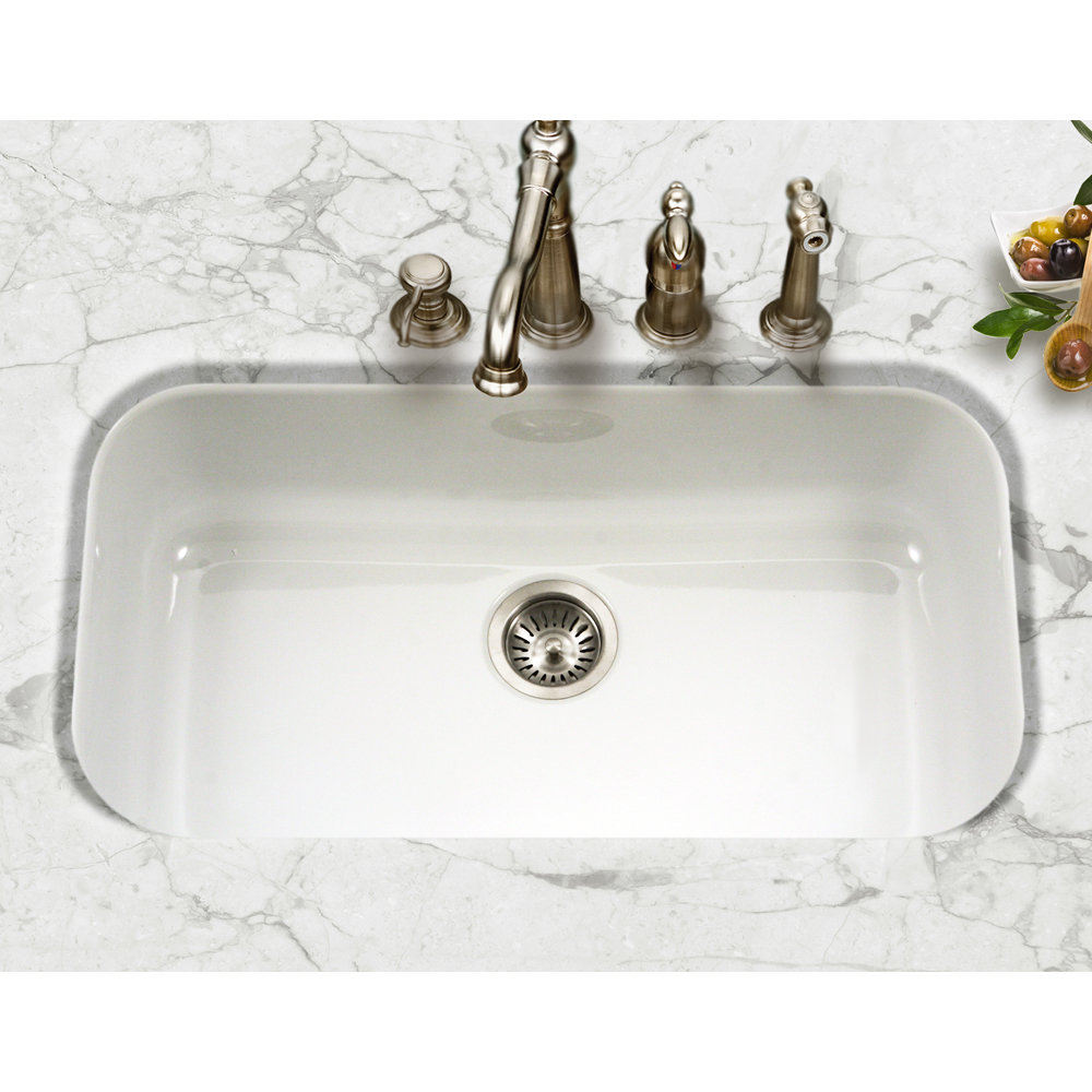 Houzer Porcela 30 9 L X 17 32 W Porcelain Enamel Steel Gourmet Pcg 3600 Wh Porcela 30 9 L X 17 32 W Porcelain Enamel Steel Gourmet Undermount Single Kitchen Sink