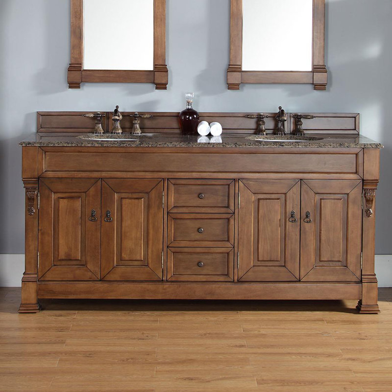 Darby Home Co Bedrock 72 Double Country Oak Bathroom Vanity Set Bedrock 72 Double Country Oak Bathroom Vanity Set With Drawers