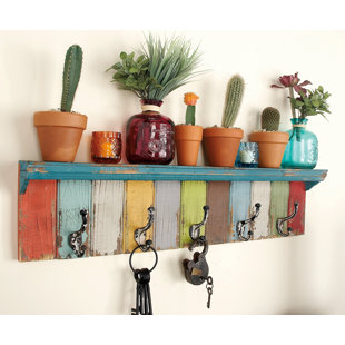Entry Wall Shelf With Hooks Wayfair Peterkin Panel Wall Shelf With Hooks
