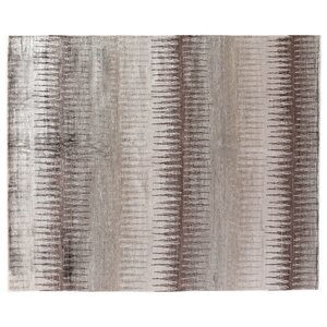 Ikat Hand-Knotted Silk Gray/Brown Area Rug
