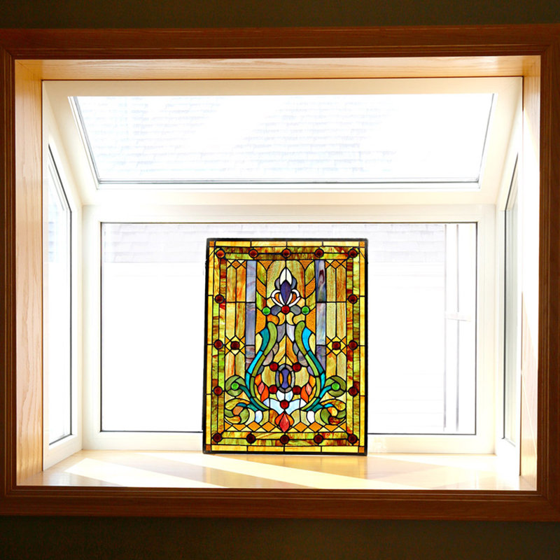 Astoria Grand Fleur de Lis Tiffany Style Stained Glass Window Panel & Reviews Wayfair