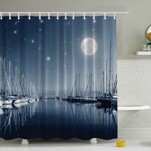 Pier in a Moonlight Print Shower Curtain