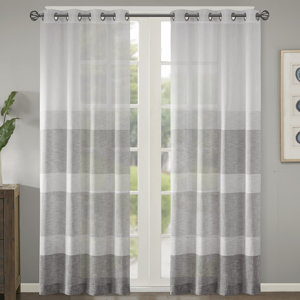 Valdez Woven Faux Linen Striped Sheer Grommet Single Curtain Panel