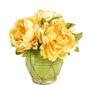 Faux Peonies Floral Arrangements in Decorative Vase