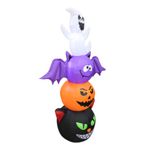 Halloween Stacked Figures Totem Pole Inflatable with Cat, Pumpkin, Bat and Ghost