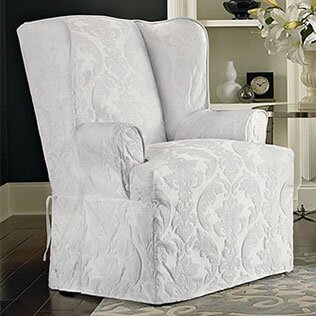 Sure Fit Matelasse Damask T-Cushion Wingback Slipcover & Reviews | Wayfair