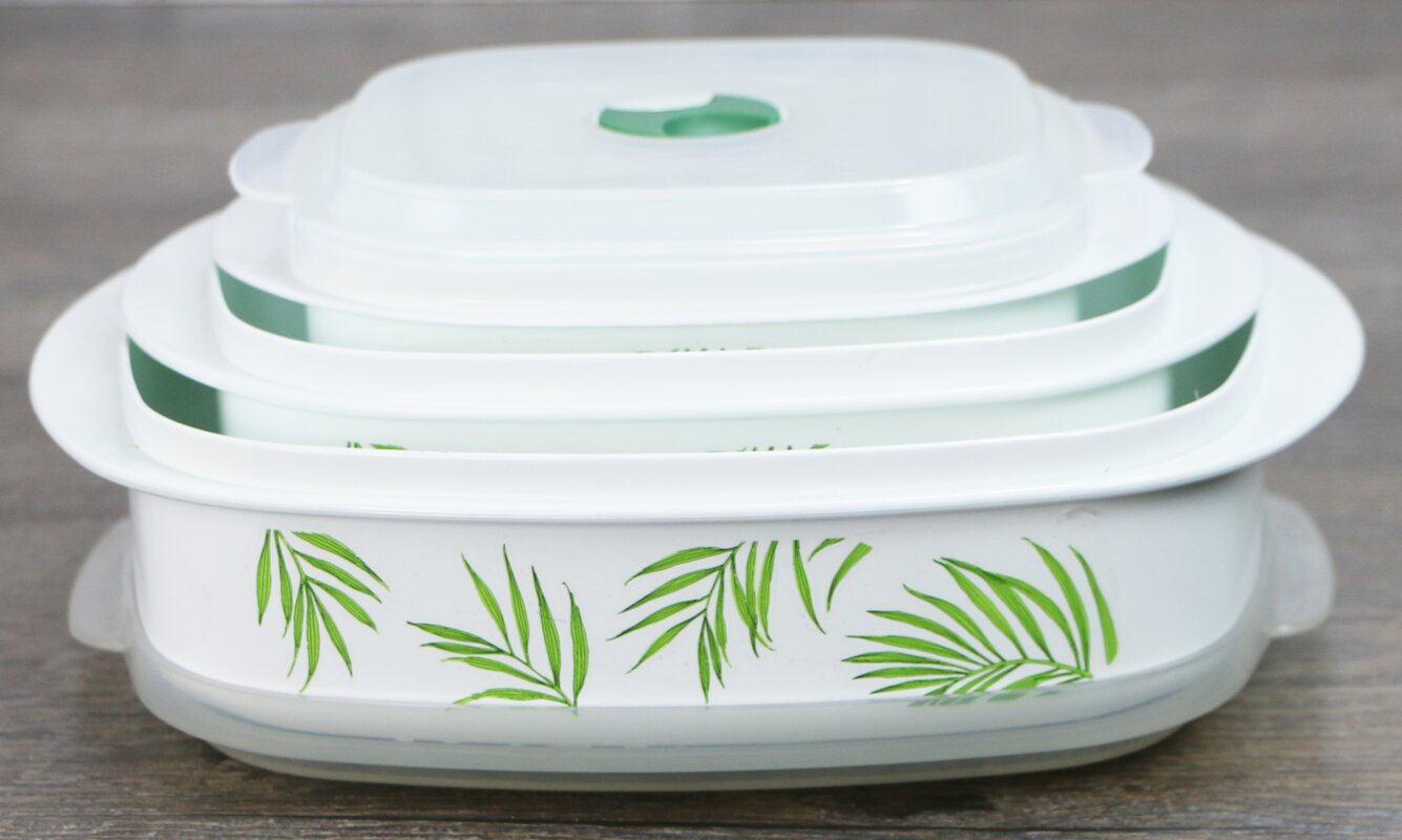 Corelle Bamboo Leaf Microwave Cookware 3 Container Food Storage Set