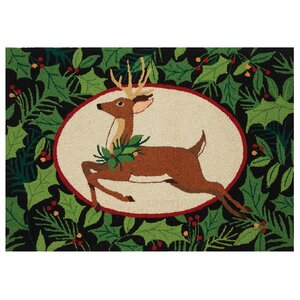 Woodland Deer Holiday Green/Brown Area Rug