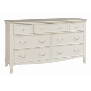 Lilia French Inspired 7 Drawer White Wood Double Dresser