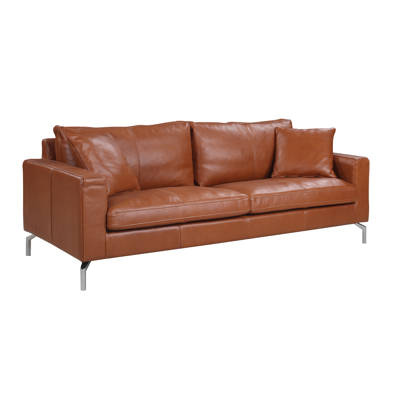 Orren Ellis Nyyear Mid Century Modern Plush Top Grain Leather Sofa Nyyear Mid Century Modern Plush Top Grain Leather Sofa