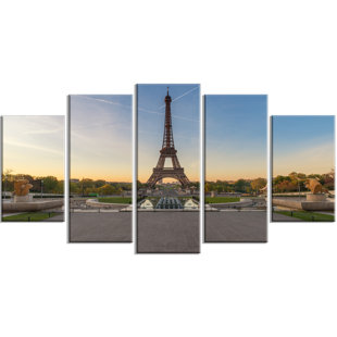 Extra Wide Wall Art Wayfair Wide View Of Paris Eiffel Tower At Sunrise 5 Piece Wall Art On Wred Canvas Set