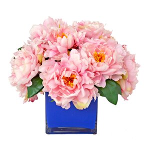 Peony in Navy Glass Vessel