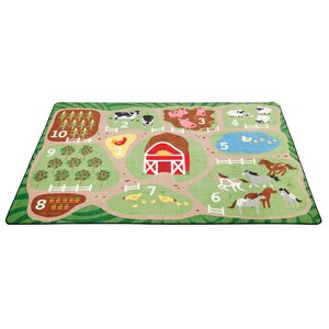 Count the Farm Activity Green/Brown Area Rug