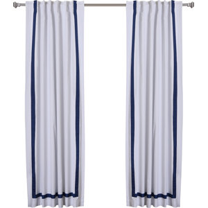 Grosgrain Ribbon Striped Blackout Thermal Rod Pocket Curtain Panels (Set of 2)