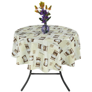 Keithsburg Espresso Cups Vinyl Indoor/Outdoor Non-Woven Backing Kitchen Picnic Tablecloth