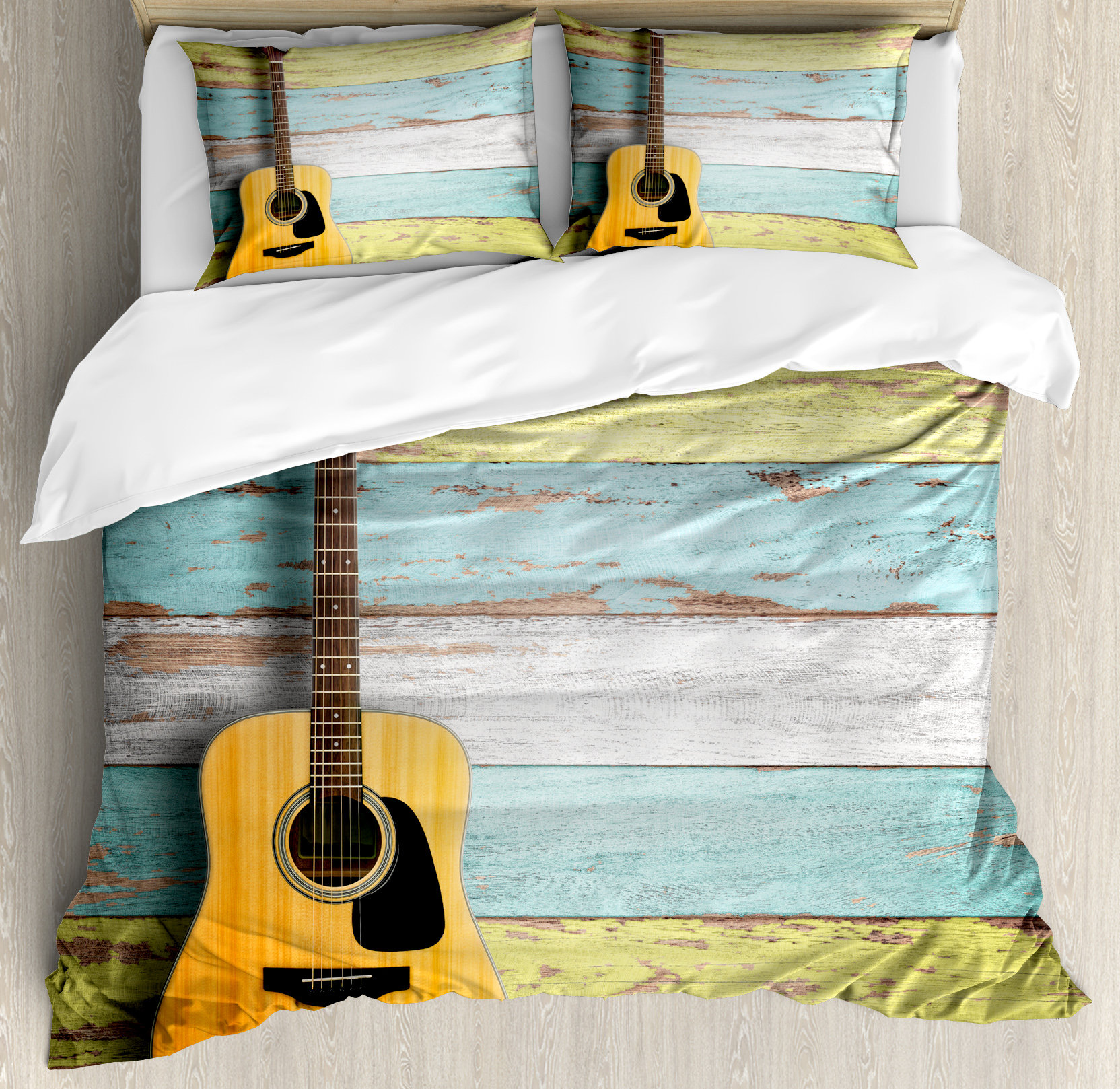Ambesonne Music Acoustic Guitar Painted Aged Wooden Planks Rustic Country Decor Duvet Set Ambesonne Music Acoustic Guitar Painted Aged Wooden Planks Rustic Country Decor Duvet Set