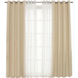 Brunilda Traditional Solid Sheer Thermal Grommet Curtain Panels (Set of 2)