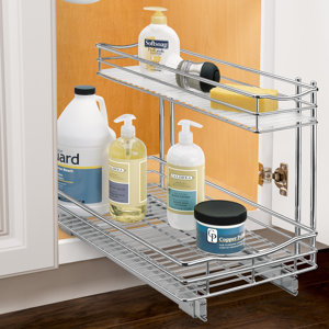 Roll Out Under Sink Cabinet Organizer - Pull Out Two Tier Sliding Shelf - 11.5 in. wide x 18 inch deep - Chrome
