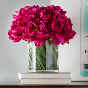 Magenta Peony Bouquet in Acrylic Water Glass Vase