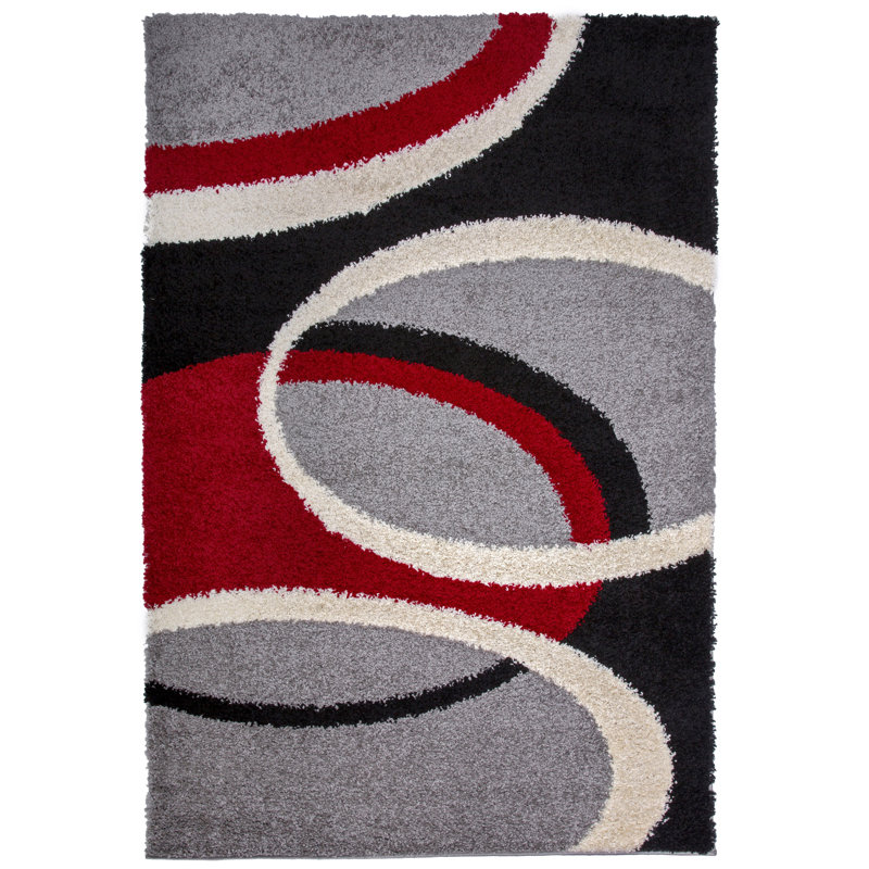 Ebern Designs Samantha Cozy Contemporary Geometric Circles Red Samantha Cozy Contemporary Geometric Circles Red Area Rug