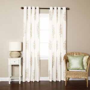 Tree Embroidered Faux Linen Nature/Floral Semi-Sheer Grommet Curtain Panels (Set of 2)