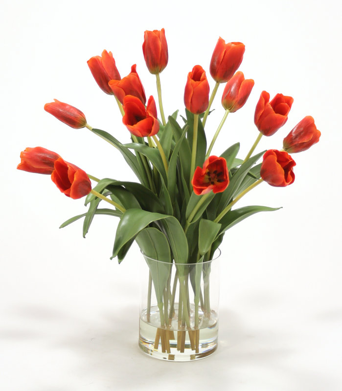 Distinctive Designs Waterlook Silk Tulips in Glass Cylinder Vase