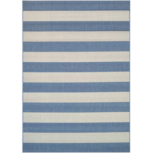 Gallinas Blue Striped Indoor/Outdoor Area Rug