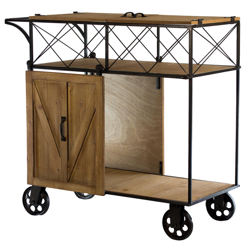 Gracie Oaks Josiahs Rustic Barn Door Rolling Bar Cart & Reviews