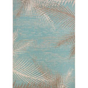 Odilia Tropical Palms Turquoise/Gray/Ivory Indoor/Outdoor Area Rug
