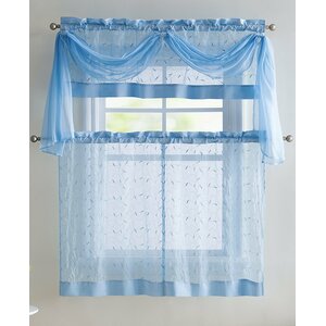 Broussard Linen Leaf Embroidered Sheer Kitchen Curtain