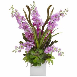 Delphinium/Succulent Floral Arrangements in Decorative Vase