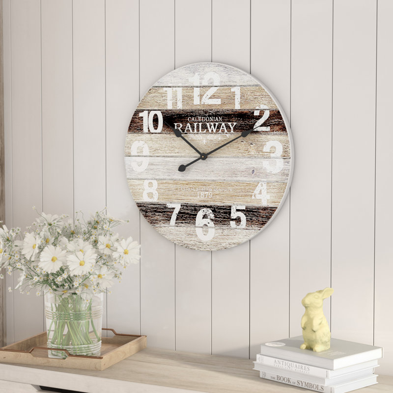 Laurel Foundry Modern Farmhouse Oversized Brown/White Wood Wall Clock