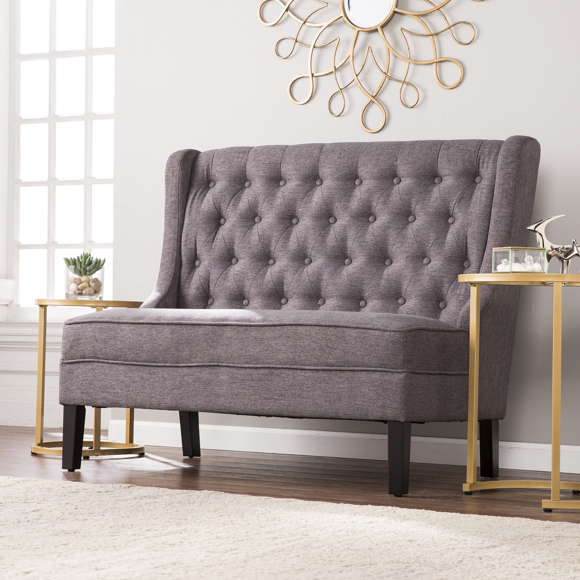 Alcott Hill Halpin High Back Tufted Settee Bench Reviews Wayfair