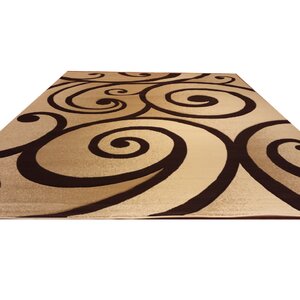 Hand-Carved Beige/Brown Area Rug