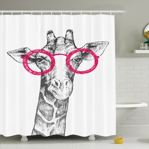 Giraffe Hipster Animal Glasses Shower Curtain Set