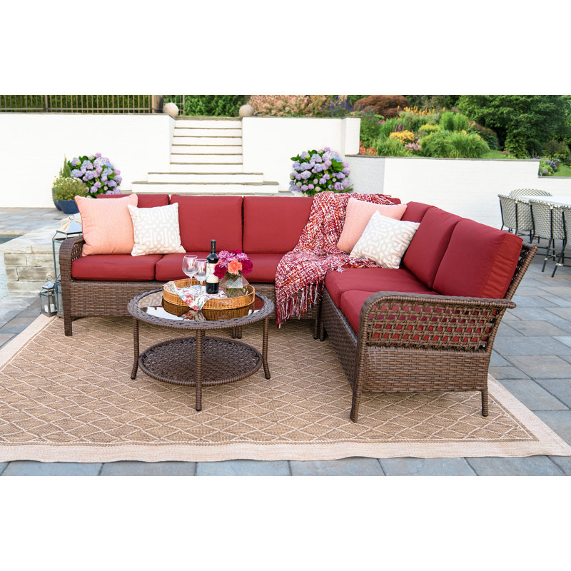 Kettner 5 Piece Rattan Sunbrella Sofa Seating Group With Cushions