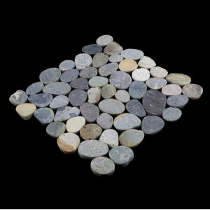 Sliced Random Sized Natural Stone Pebble Tile in River Grey Blend