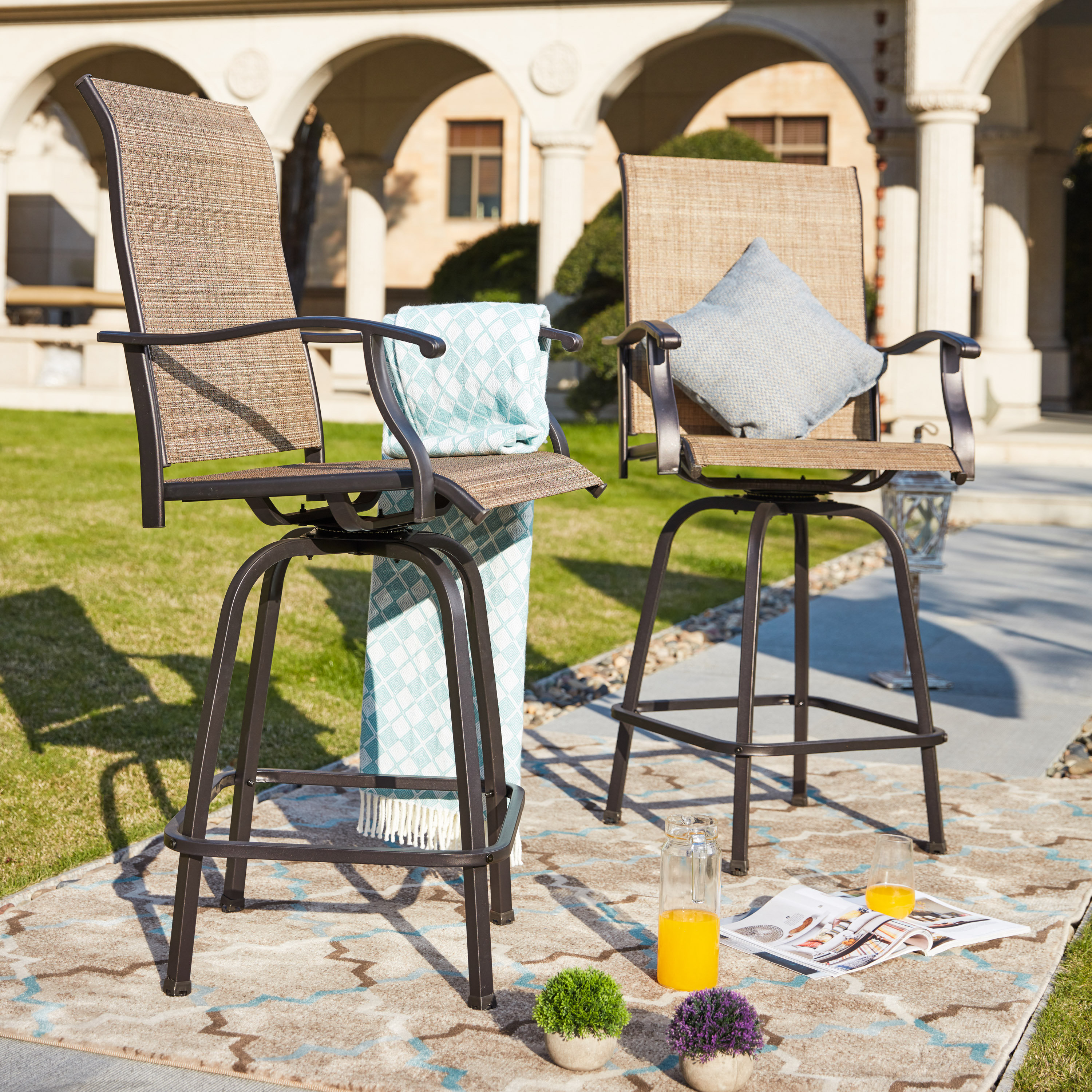 Harkey Sling Metal Swivel Patio Dining Chair