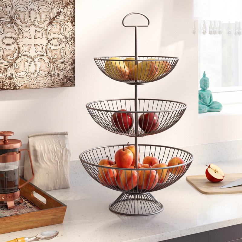 Bungalow Rose Refugio Three Tier Decorative Wire Basket Stand Refugio Three Tier Decorative Wire Basket Stand
