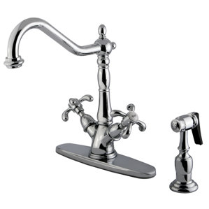 Kingston Brass French Country Double Handle Mono Deck Kitchen Faucet with Spray