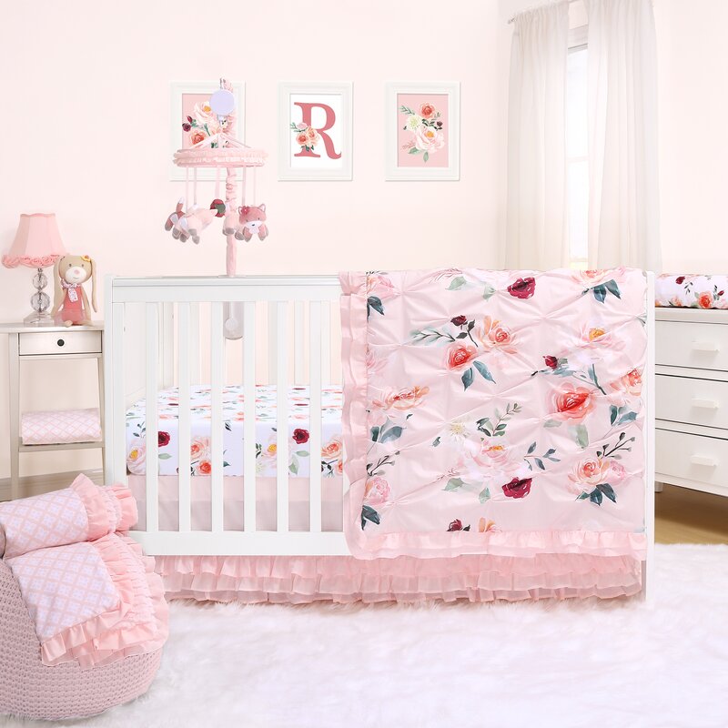 New Pink 3piece Swinging Crib Bedding Set Nursery Bedding Mattress