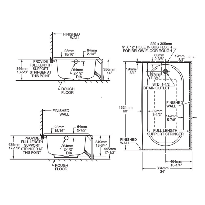 60 x 34 alcove soaking tub
