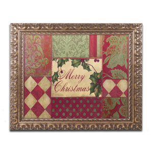 'Merry Christmas Patchwork I' Framed Graphic Art