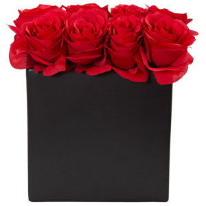 Silk Roses Floral Arrangement in Decorative Vase