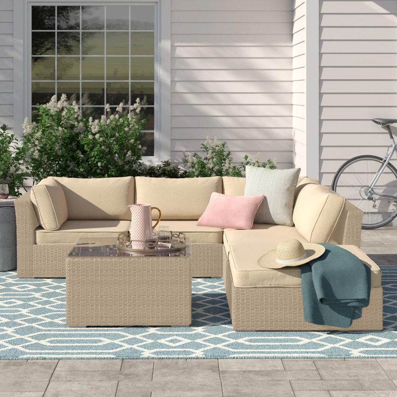 Morrissey 5 Piece Rattan Sectional Seating Group with Cushions