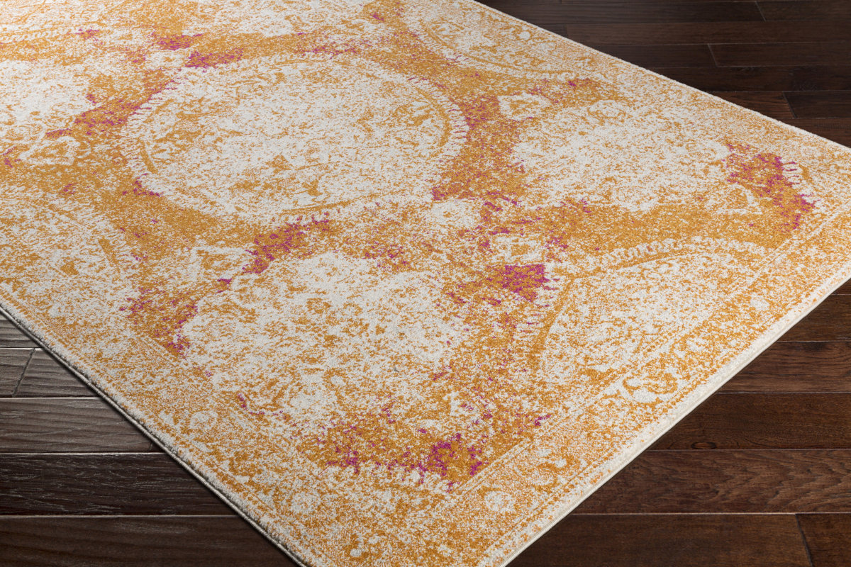 Bungalow Rose Arteaga Distressed Medallion Vintage Saffron White Arteaga Distressed Medallion Vintage Saffron White Area Rug