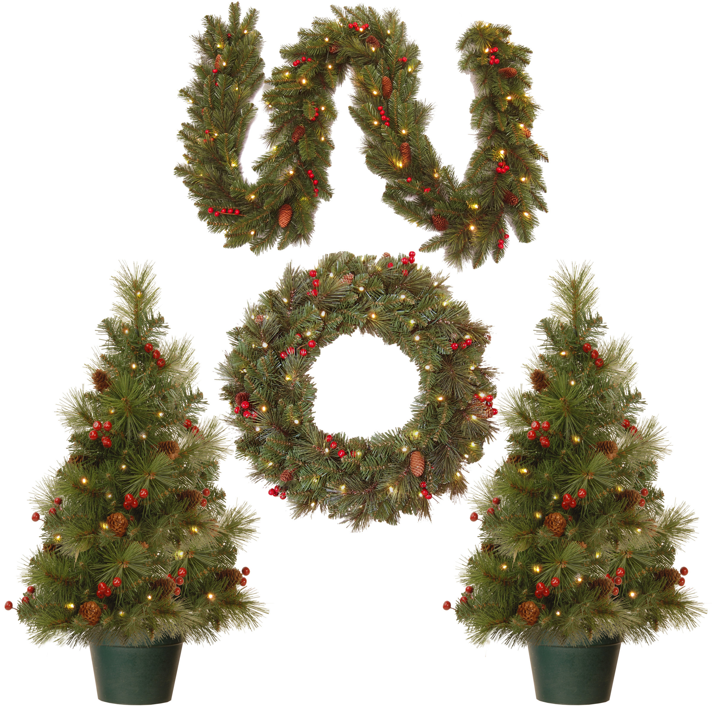 4 piece green pine artificial christmas tree wreath and garland set reviews wayfair - Holiday Time Christmas Decor 9 Flocked Garland Green 4 piece green pine artificial christmas tree wreath and garland set reviews wayfair - Holiday Time Christmas Decor 9 Flocked Garland Green