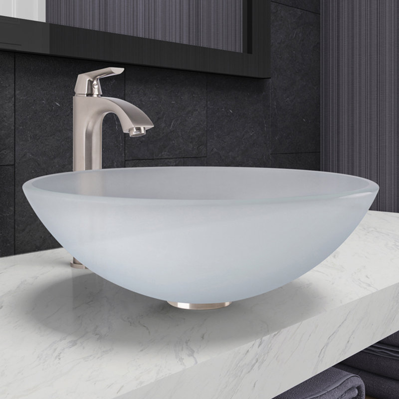 VIGO Tempered Glass Circular Vessel Bathroom Sink with ...